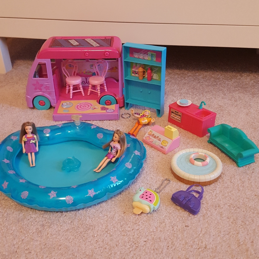 Polly Pocket Purple Camper Van Pool Day Play Set